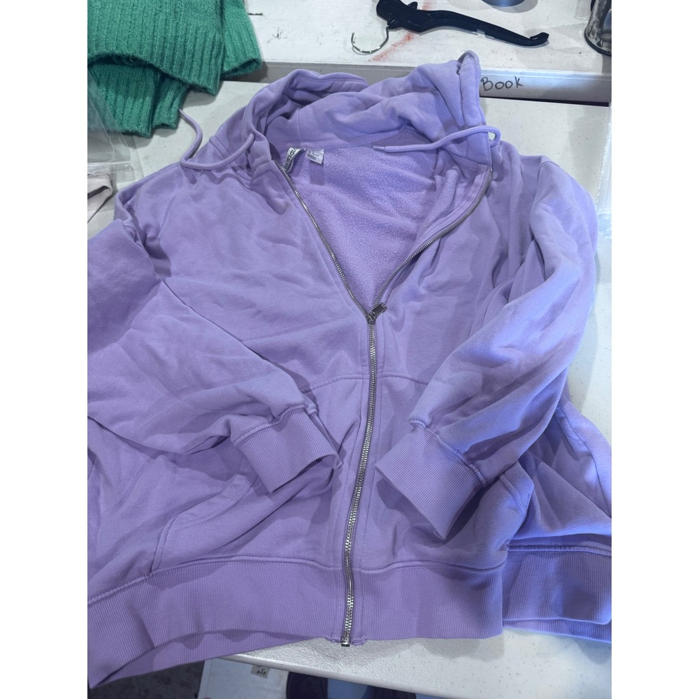 HM Divided Kids Purple Zip Up Hoodie Sweatshirt Fleece Lined Lavender Large